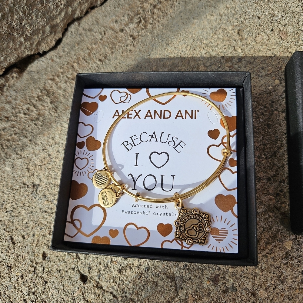 Alex and Ani Gold Charm Bracelet Because I Love You Grandmother Swarovski
